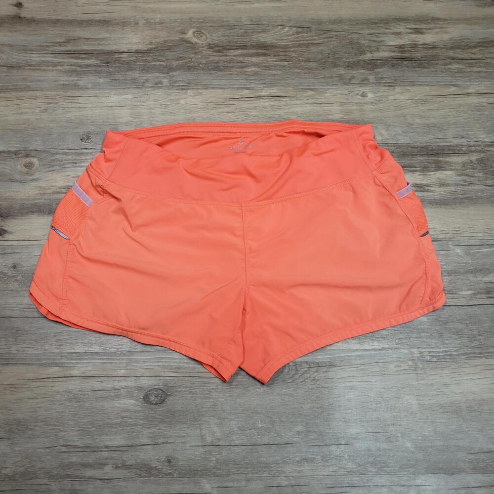 Athleta Running Shorts Womens M Orange Lined Reflective Pockets 3 Inseam